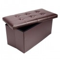 F-02L Practical PVC Leather Rectangle Shape Surface with Line Footstool Brown