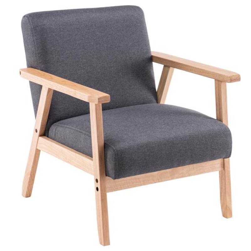 (64x59x71cm) Simple Fabric Wood Armrest Single Sofa Burlywood   Light Grey