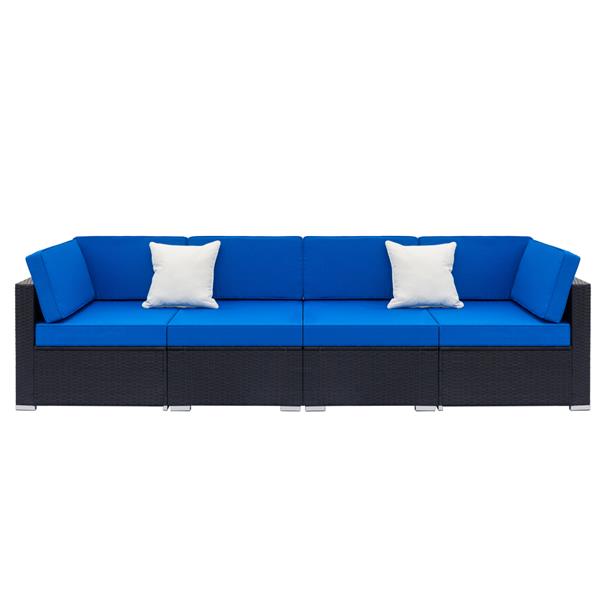 Fully Equipped Weaving Rattan Sofa Set with 2pcs Corner Sofas & 2pcs Single Sofas Black