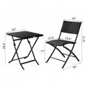[US-W]Oshion Folding Rattan Chair Three-Piece Square Table-Black